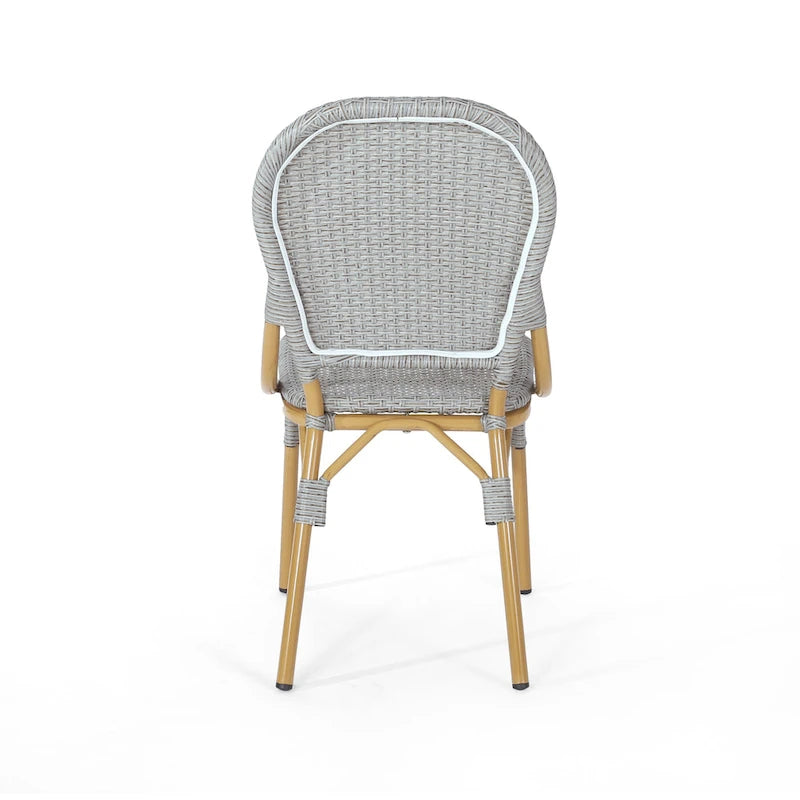 Arthur Outdoor French Cafe Chairs - Aluminum and Wicker - Gray/Bamboo Finish (Set of 2) - 17.75 L x 23.00 W x 34.50 H