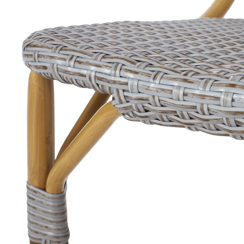 Arthur Outdoor French Cafe Chairs - Aluminum and Wicker - Gray/Bamboo Finish (Set of 2) - 17.75 L x 23.00 W x 34.50 H