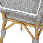 Arthur Outdoor French Cafe Chairs - Aluminum and Wicker - Gray/Bamboo Finish (Set of 2) - 17.75 L x 23.00 W x 34.50 H