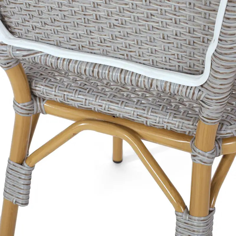 Arthur Outdoor French Cafe Chairs - Aluminum and Wicker - Gray/Bamboo Finish (Set of 2) - 17.75 L x 23.00 W x 34.50 H