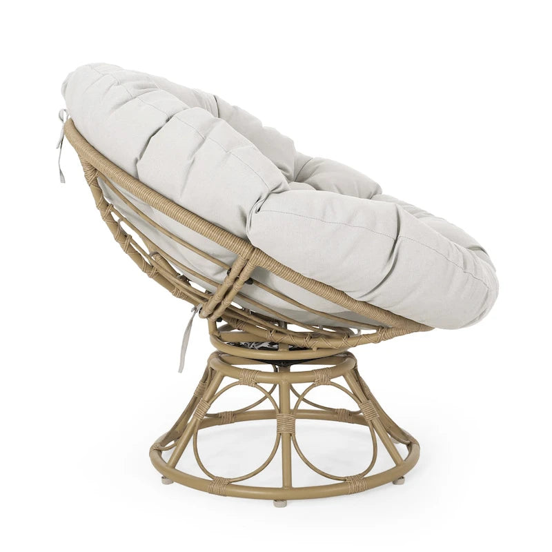 Maries Outdoor Papasan Swivel Chair with Cushion by Christopher Knight Home