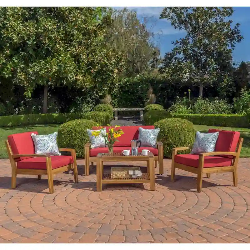Grenada 4-pc. Outdoor Wood Chat Set by Christopher Knight Home