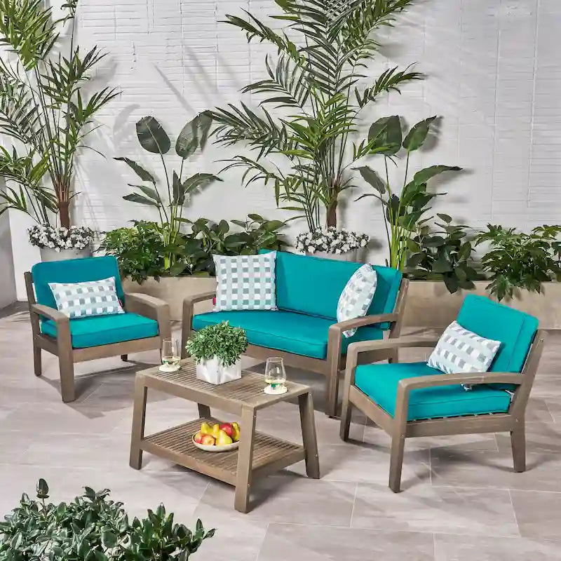 Grenada 4-pc. Outdoor Wood Chat Set by Christopher Knight Home