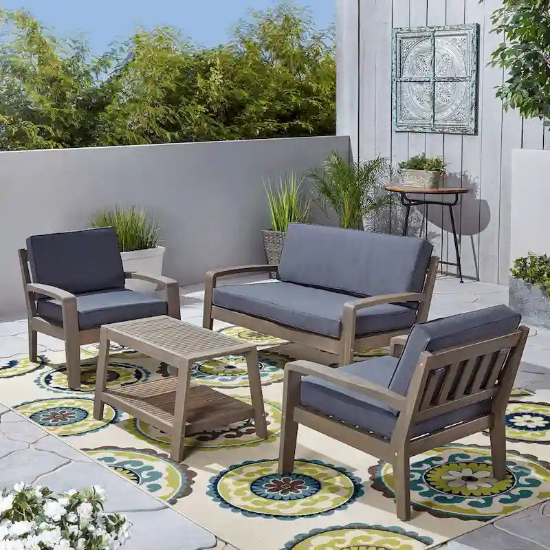 Grenada 4-pc. Outdoor Wood Chat Set by Christopher Knight Home