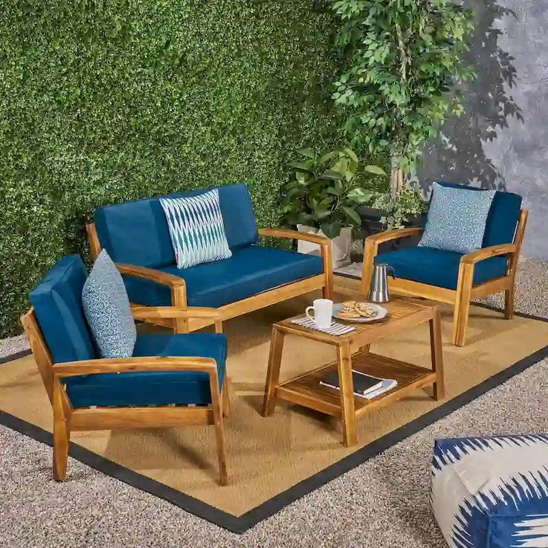 Grenada 4-pc. Outdoor Wood Chat Set by Christopher Knight Home