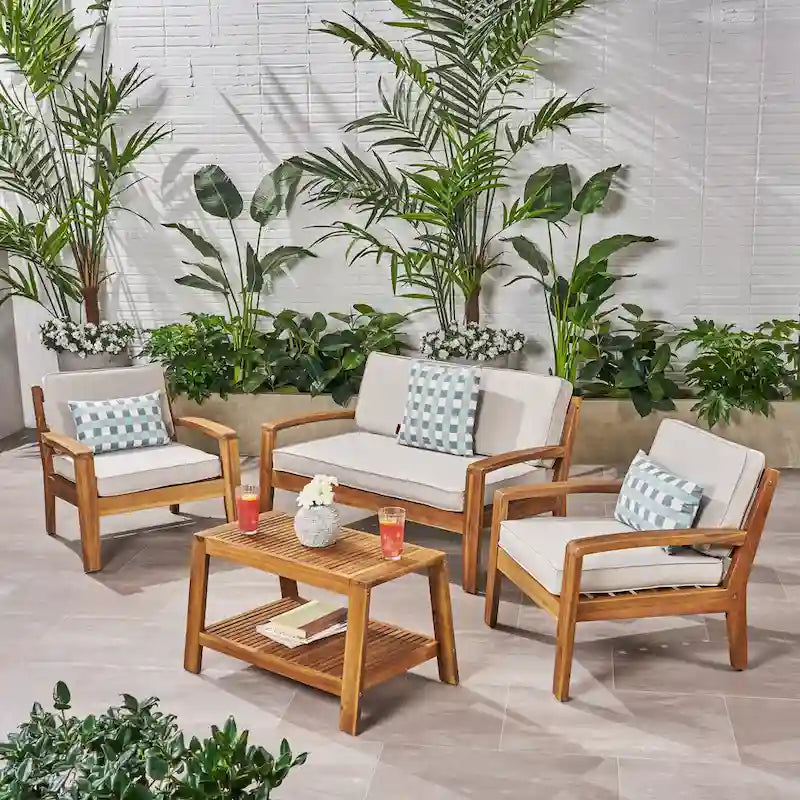 Grenada 4-pc. Outdoor Wood Chat Set by Christopher Knight Home
