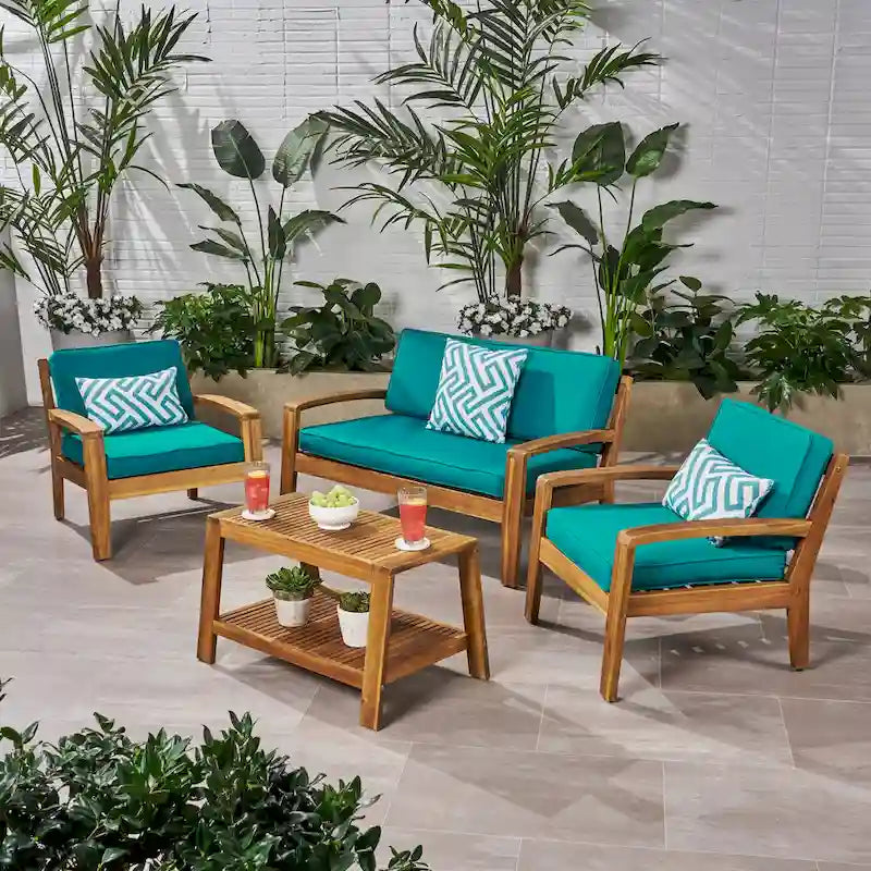Grenada 4-pc. Outdoor Wood Chat Set by Christopher Knight Home