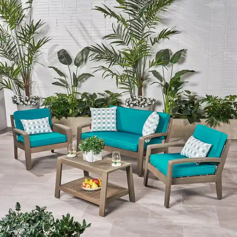 Grenada 4-pc. Outdoor Wood Chat Set by Christopher Knight Home