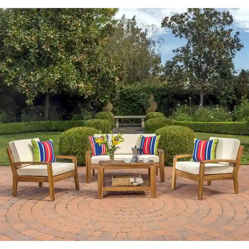 Grenada 4-pc. Outdoor Wood Chat Set by Christopher Knight Home