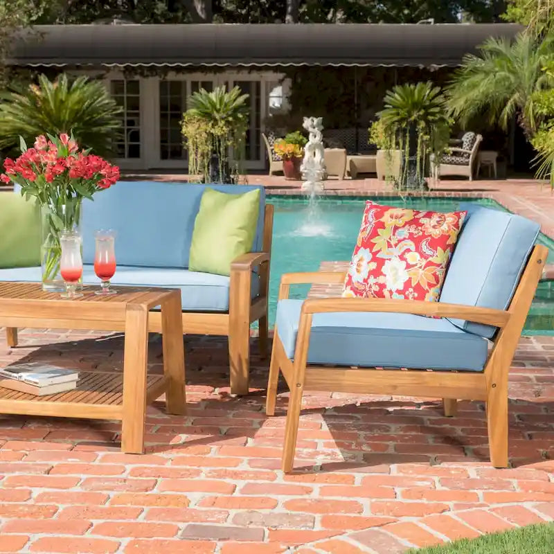 Grenada 4-pc. Outdoor Wood Chat Set by Christopher Knight Home
