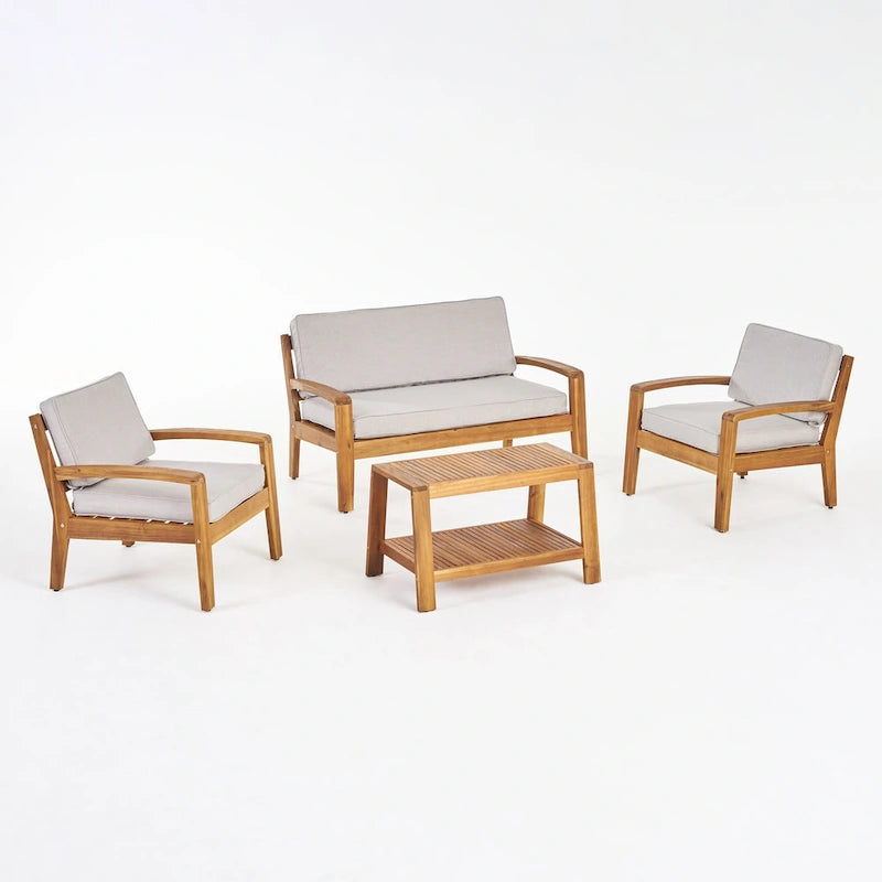 Grenada 4-pc. Outdoor Wood Chat Set by Christopher Knight Home