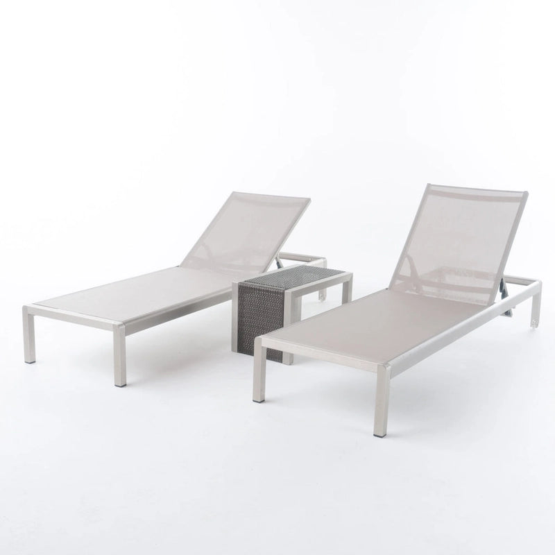Cape Coral Mesh and Aluminum 3-piece Chaise Lounge with End Table Set by Christopher Knight Home