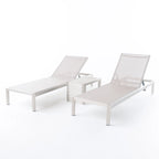 Cape Coral Mesh and Aluminum 3-piece Chaise Lounge with End Table Set by Christopher Knight Home