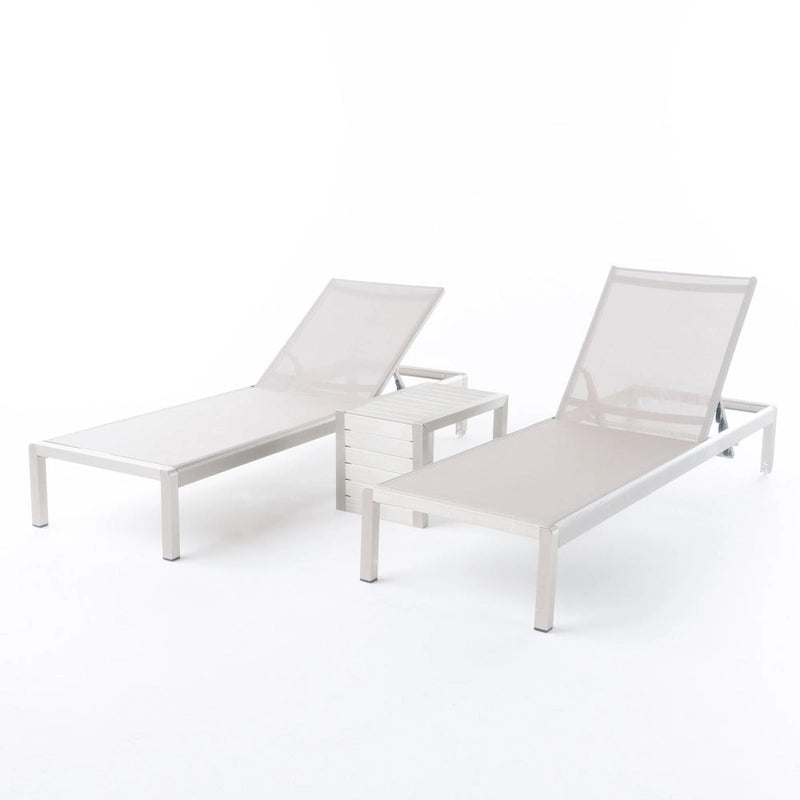 Cape Coral Mesh and Aluminum 3-piece Chaise Lounge with End Table Set by Christopher Knight Home