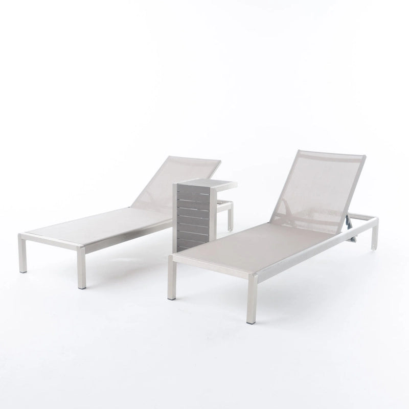 Cape Coral Mesh and Aluminum 3-piece Chaise Lounge with End Table Set by Christopher Knight Home