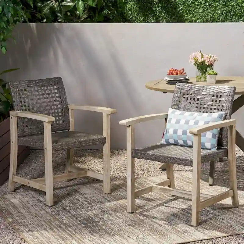 Hampton Outdoor Acacia Wood and Wicker Dining Chair (Set of 2) by Christopher Knight Home