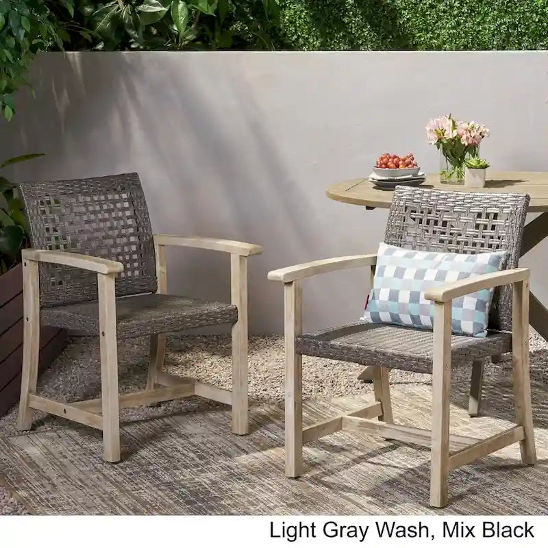 Hampton Outdoor Acacia Wood and Wicker Dining Chair (Set of 2) by Christopher Knight Home