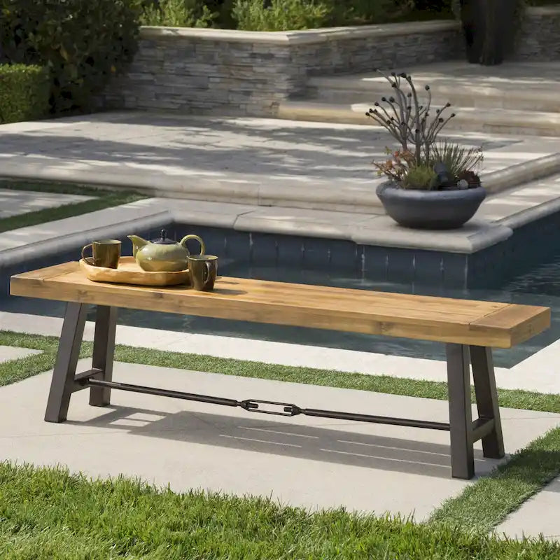Catriona Outdoor Rustic Acacia Wood Bench by Christopher Knight Home