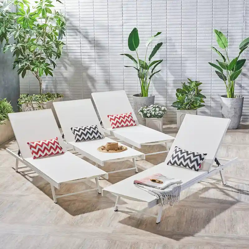 Salton Outdoor Aluminum Mesh-seat Chaise Lounge (Set of 4) by Christopher Knight Home