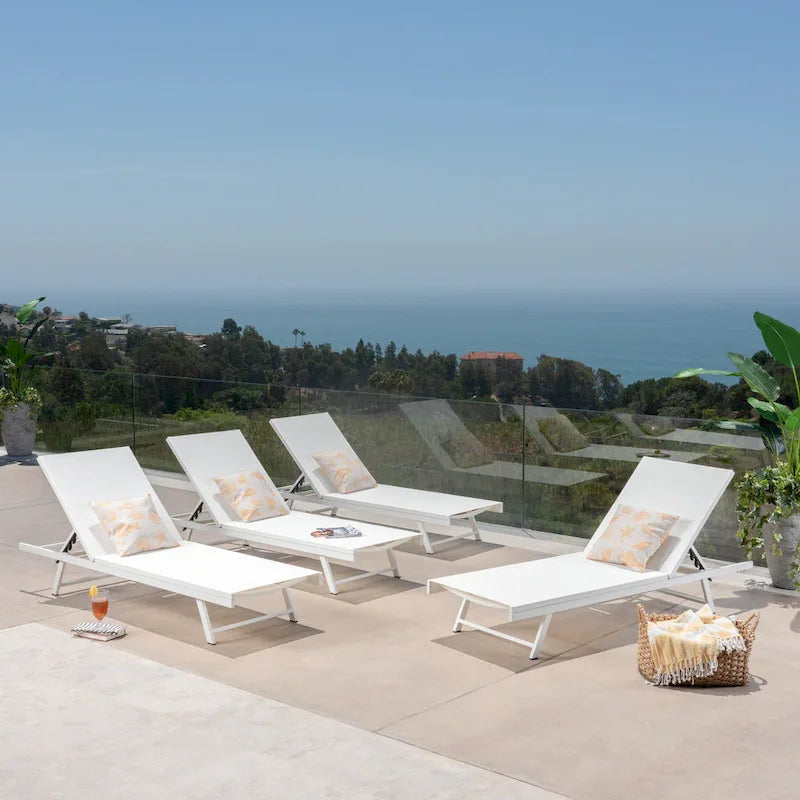 Salton Outdoor Aluminum Mesh-seat Chaise Lounge (Set of 4) by Christopher Knight Home
