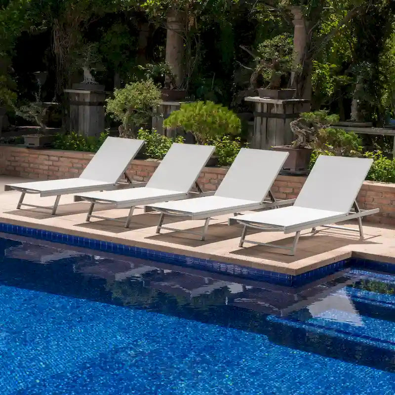 Salton Outdoor Aluminum Mesh-seat Chaise Lounge (Set of 4) by Christopher Knight Home