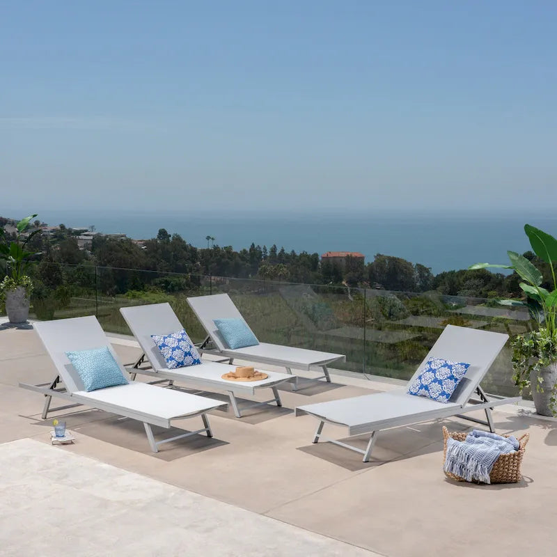 Salton Outdoor Aluminum Mesh-seat Chaise Lounge (Set of 4) by Christopher Knight Home