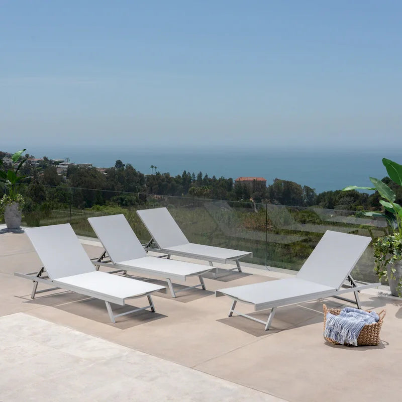 Salton Outdoor Aluminum Mesh-seat Chaise Lounge (Set of 4) by Christopher Knight Home
