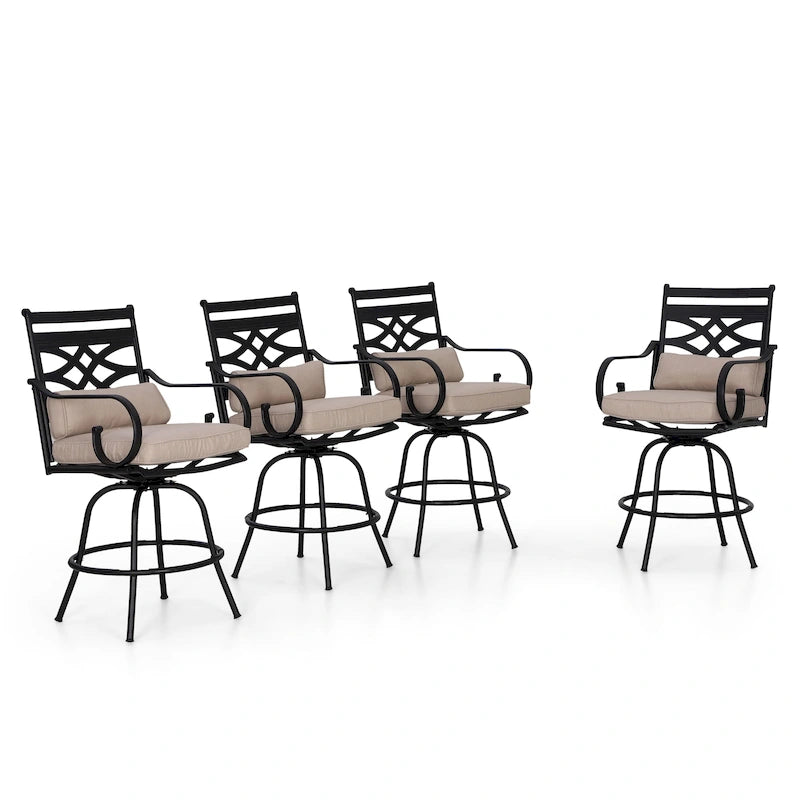 Outdoor Swivel Metal Cushioned Bar Height Patio Chairs Set of 4
