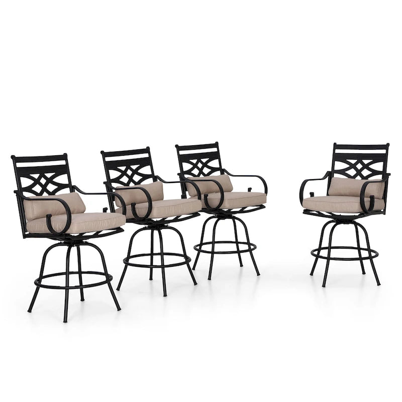Outdoor Swivel Metal Cushioned Bar Height Patio Chairs Set of 4