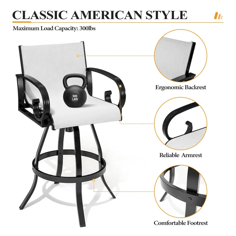 Outdoor Sunbrella Aluminum Swivel Bar Stool 2-piece Bar Height Stool Bar Chairs