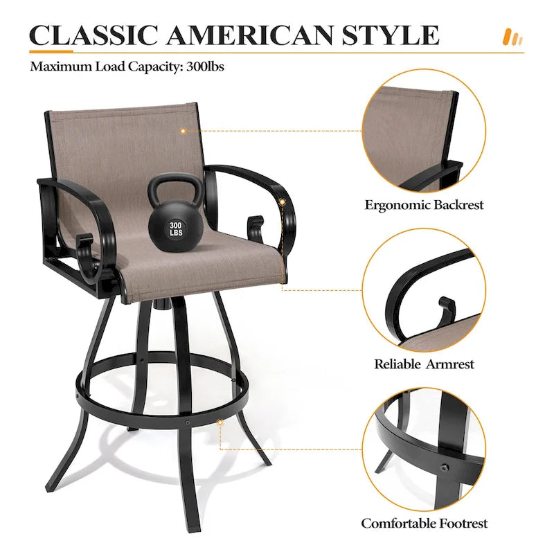 Outdoor Sunbrella Aluminum Swivel Bar Stool 2-piece Bar Height Stool Bar Chairs