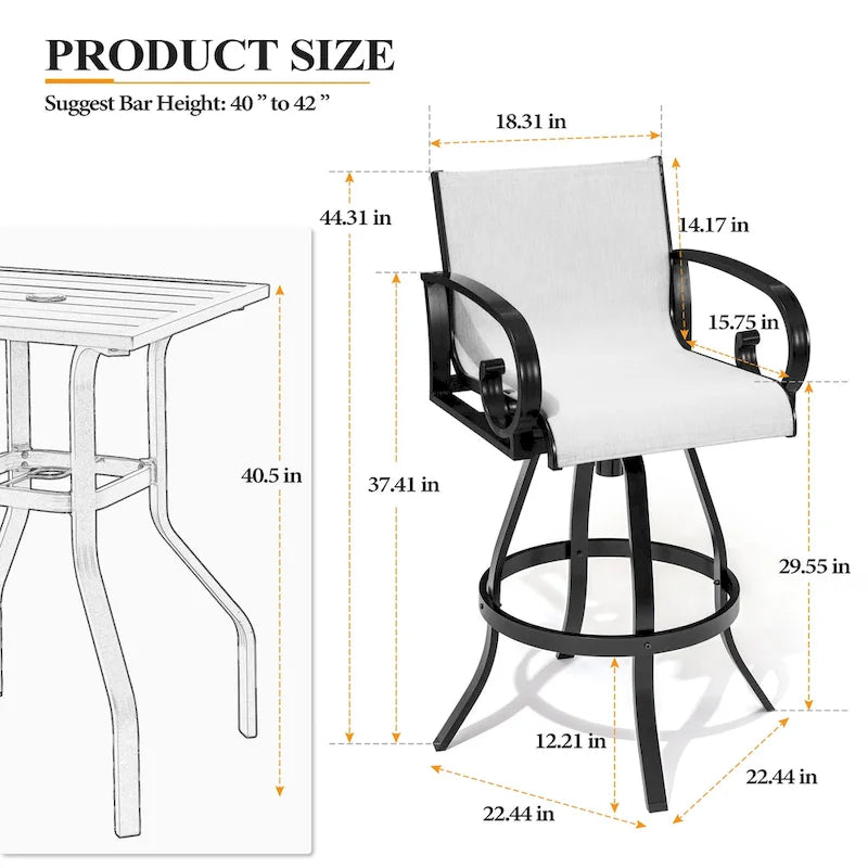 Outdoor Sunbrella Aluminum Swivel Bar Stool 2-piece Bar Height Stool Bar Chairs
