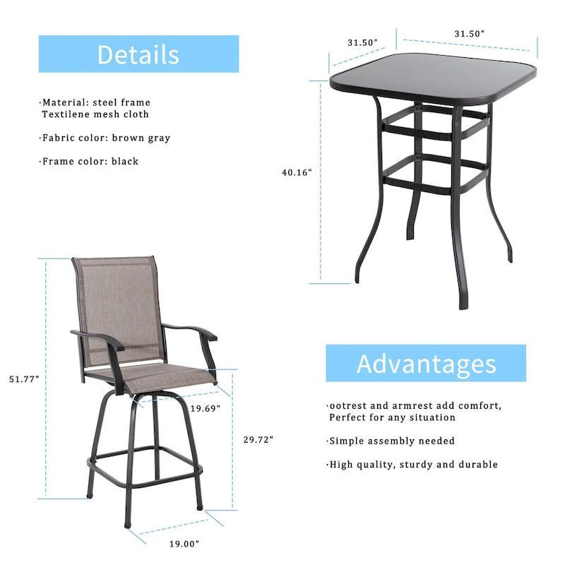 Futzca Patio Swivel Bar Bistro Set or Swivel Bar Stools