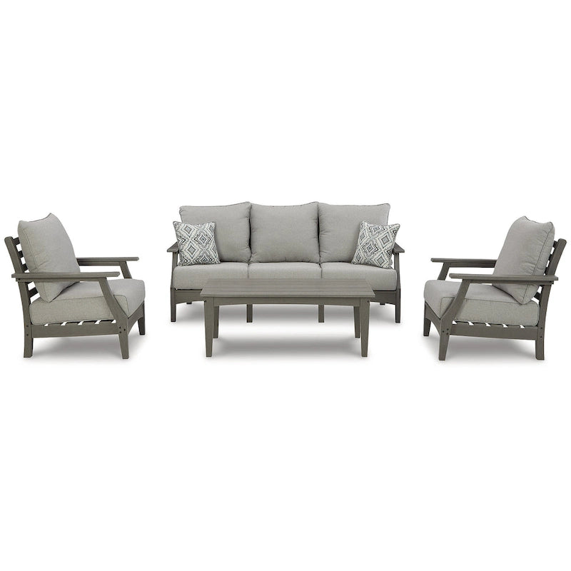 Signature Design by Ashley Visola Gray 4-Piece Outdoor Sofa Conversation Set - 80W x 33D x 37H