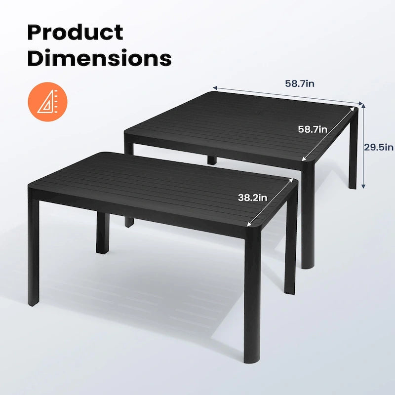 Pellebant Outdoor Dining Table Patio Aluminum Extension Table - 38.2 / 58.7 (W) x 58.7 (L) x 29.5 (H)