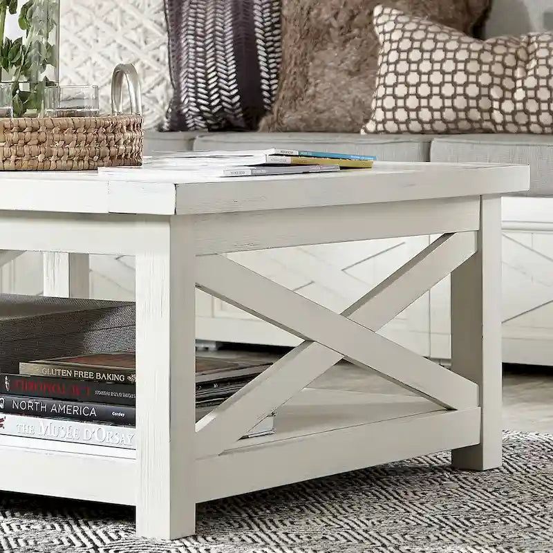 Seaside Lodge Off-White Weathered Finish Coffee Table by