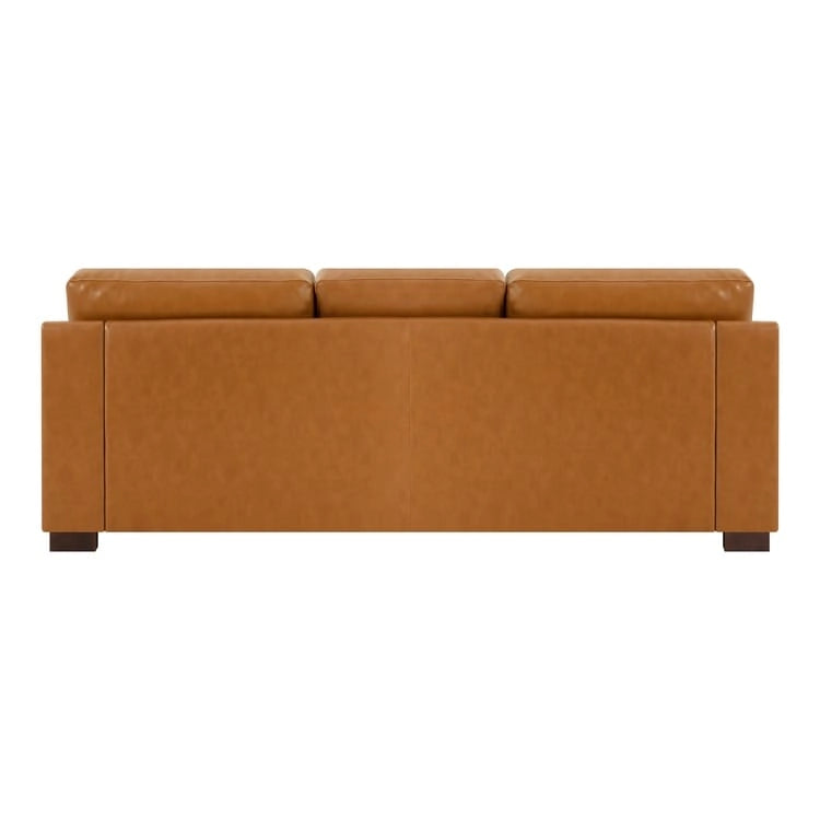 Genuine Leather Sofa with Luxurious Comfort, Goose Feather Cushion Filling, Square Arm Design, Sturdy Block Legs