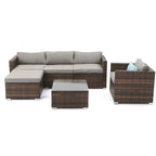COSIEST Outdoor 6-Piece Wicker Sectional Sofa, Armchair with Ottoman