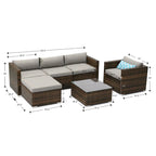 COSIEST Outdoor 6-Piece Wicker Sectional Sofa, Armchair with Ottoman