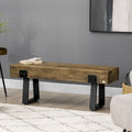 HOMCOM Garden Bench with Metal Legs, Rustic Wood Effect Concrete Dining Bench, Indoor or Outdoor Use, Natural and Black