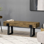 HOMCOM Garden Bench with Metal Legs, Rustic Wood Effect Concrete Dining Bench, Indoor or Outdoor Use, Natural and Black