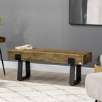 HOMCOM Garden Bench with Metal Legs, Rustic Wood Effect Concrete Dining Bench, Indoor or Outdoor Use, Natural and Black