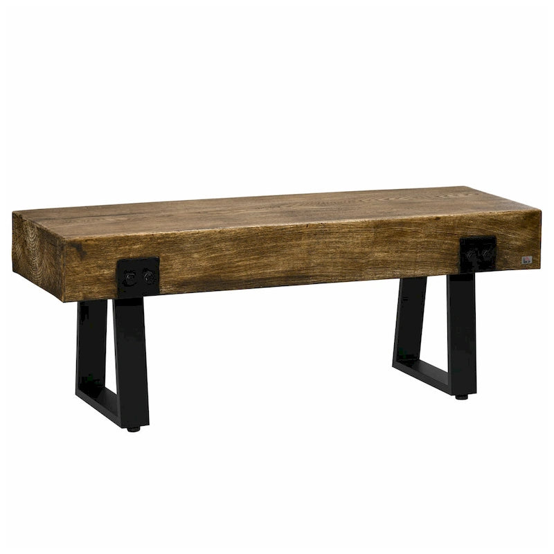 HOMCOM Garden Bench with Metal Legs, Rustic Wood Effect Concrete Dining Bench, Indoor or Outdoor Use, Natural and Black