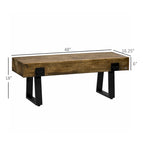 HOMCOM Garden Bench with Metal Legs, Rustic Wood Effect Concrete Dining Bench, Indoor or Outdoor Use, Natural and Black