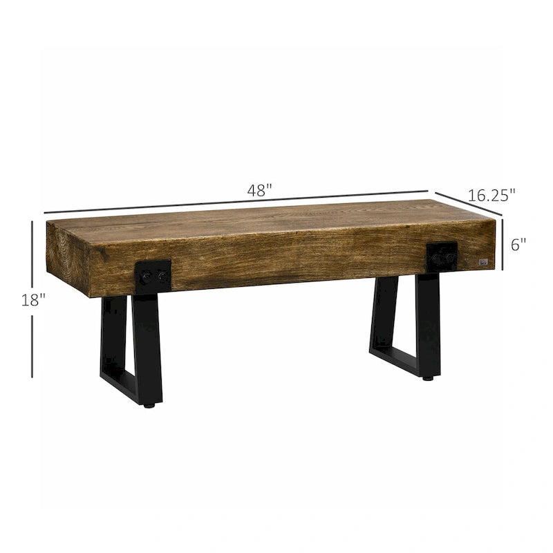 HOMCOM Garden Bench with Metal Legs, Rustic Wood Effect Concrete Dining Bench, Indoor or Outdoor Use, Natural and Black