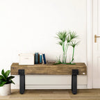 HOMCOM Garden Bench with Metal Legs, Rustic Wood Effect Concrete Dining Bench, Indoor or Outdoor Use, Natural and Black