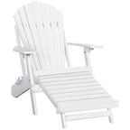 Outsunny Folding Adirondack Chair with Pull Out Ottoman, Outdoor Fir Wood Fire Pit Chair with Footrest, Porch Fanback Lounge