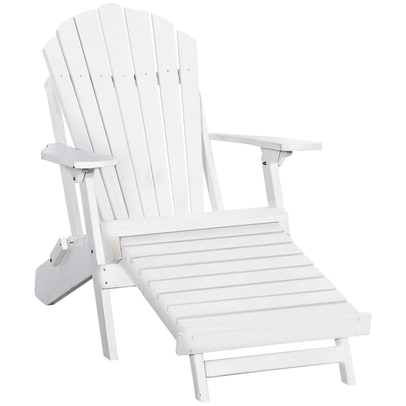 Outsunny Folding Adirondack Chair with Pull Out Ottoman, Outdoor Fir Wood Fire Pit Chair with Footrest, Porch Fanback Lounge