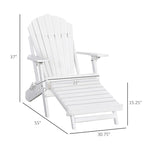 Outsunny Folding Adirondack Chair with Pull Out Ottoman, Outdoor Fir Wood Fire Pit Chair with Footrest, Porch Fanback Lounge