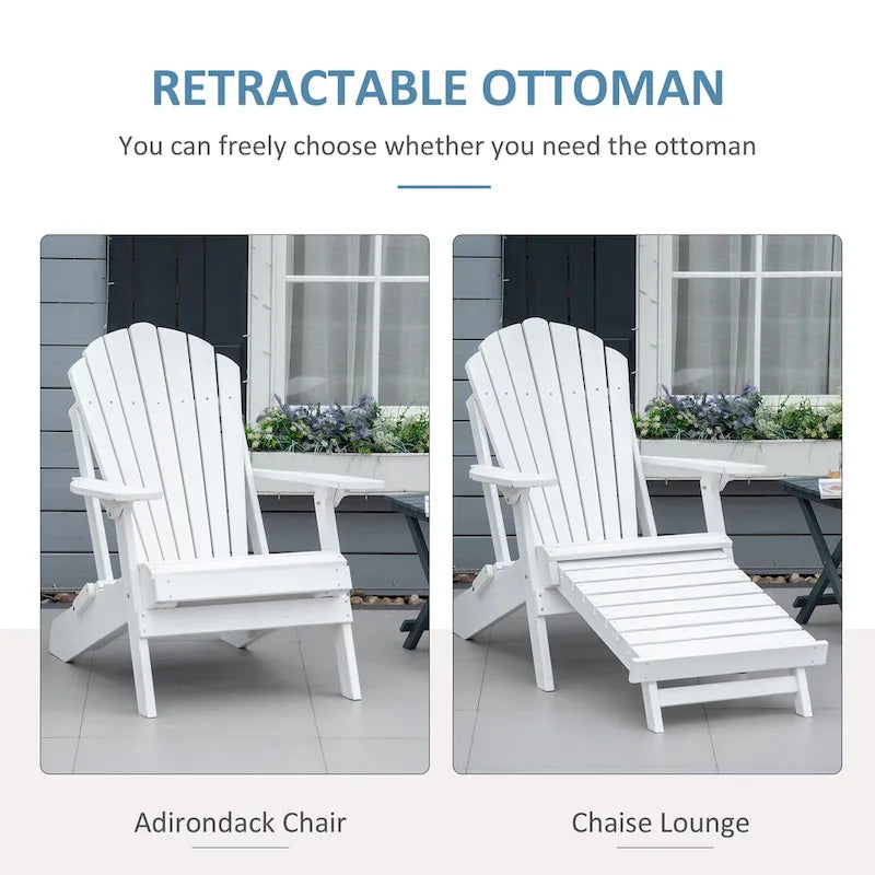 Outsunny Folding Adirondack Chair with Pull Out Ottoman, Outdoor Fir Wood Fire Pit Chair with Footrest, Porch Fanback Lounge
